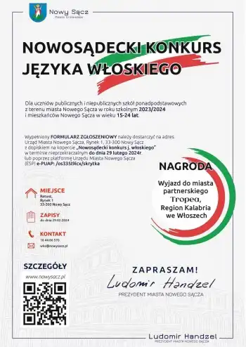 Władze miasta zapraszają do udziału w Nowosądeckim Konkursie Języka Włoskiego