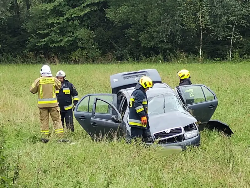 Wypadek w Trzycierzu. Osobówka wypadła z drogi i dachowała. Jedna osoba trafiła do szpitala