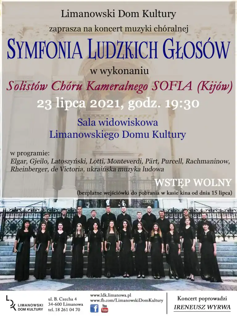 23 lipca w Limanowskim Domu Kultury wystąpi Chór Kameralny Sofia z Kijowa
