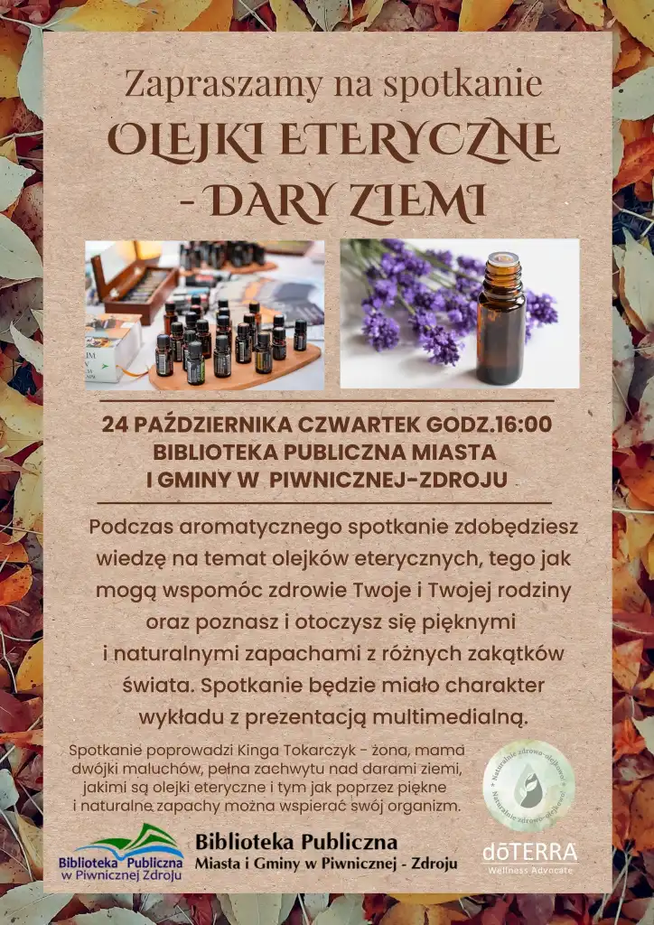 Aromaterapia – odkryj moc natury! Spotkanie z Kingą Tokarczyk w Bibliotece Publicznej w Piwnicznej-Zdroju