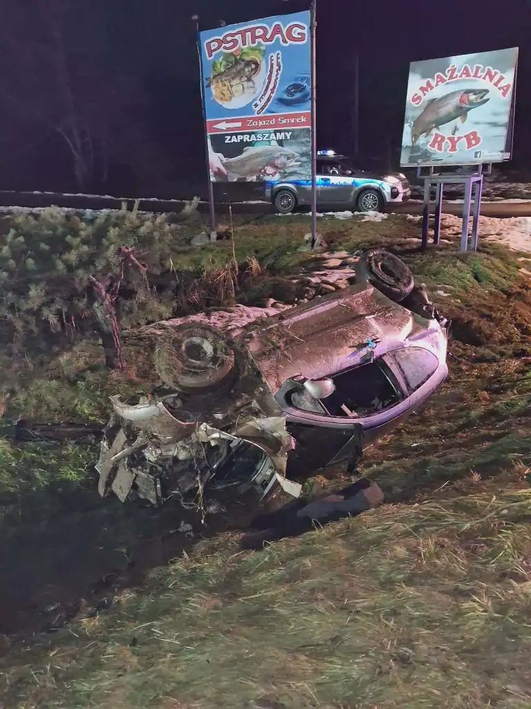 Dachowanie na DK75 w Nowej Wsi. Jedna osoba trafiła do szpitala