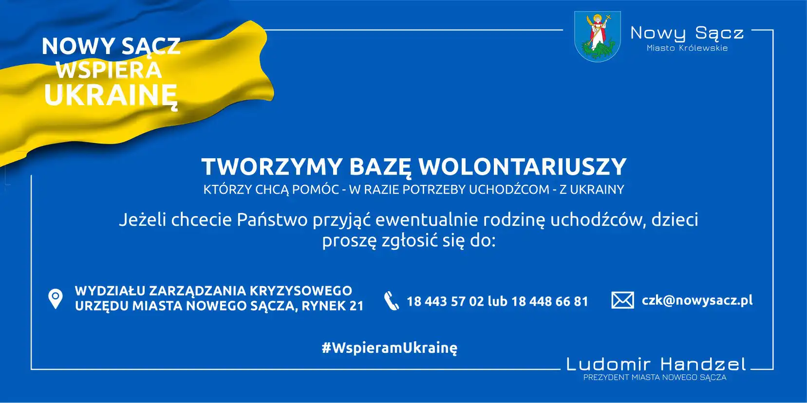 Miasto tworzy bazę wolontariuszy. Chcesz pomóc uchodźcom z Ukrainy - skontaktuj się z Wydziałem Zarządzania Kryzysowego
