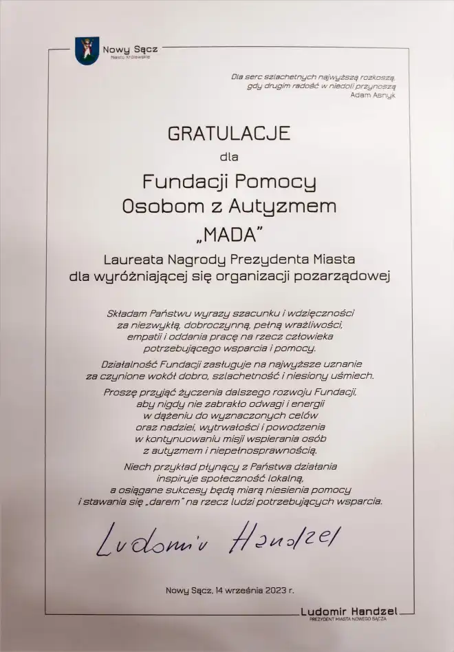Fundacja "MADA" z nagrodą od prezydenta