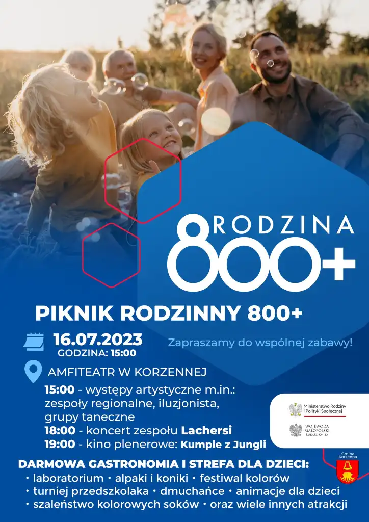 16 lipca w amfiteatrze w Korzennej piknik rodzinny „Rodzina 800 plus”
