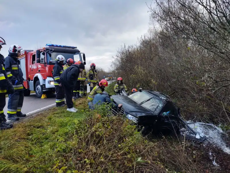Witowice Dolne: Samochód wypadł z drogi i dachował