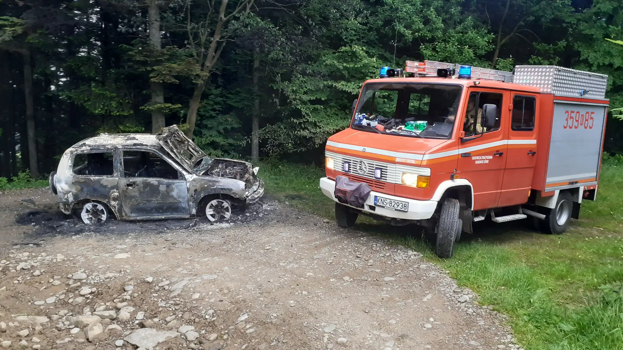 Pożar osobówki w Gaboniu. Auto znajdowało się w bliskim sąsiedztwie lasu