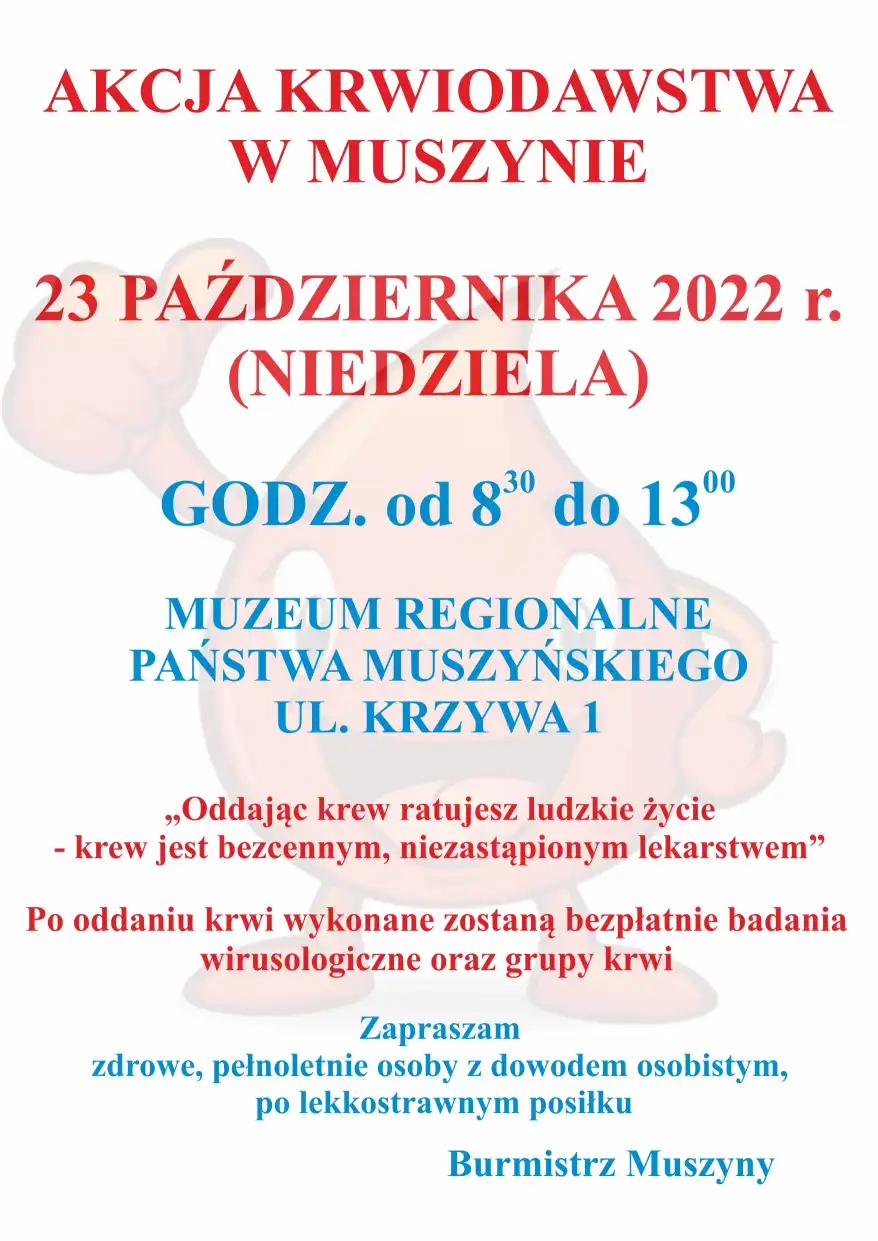 23 października akcja krwiodawstwa w Muszynie