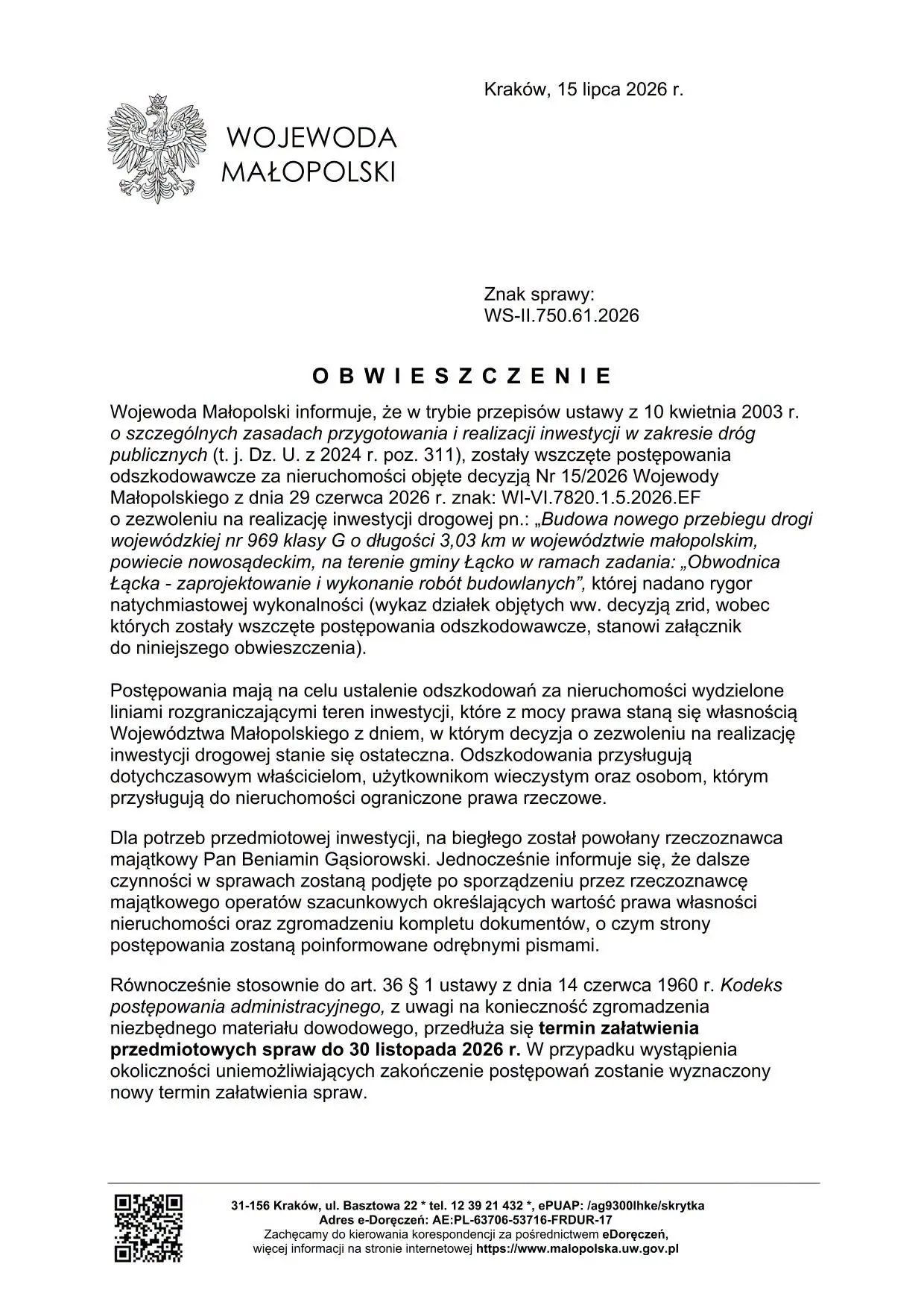 Właściciele działek otrzymają odszkodowania. Jest ważna decyzja w sprawie Obwodnicy Łącka