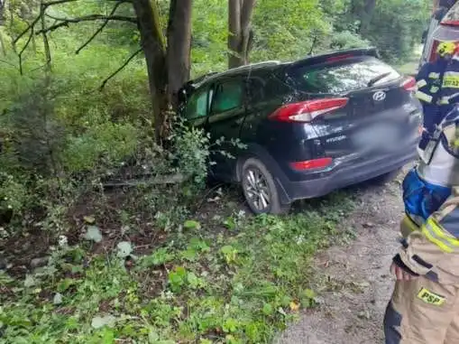Wypadek w Tyliczu. Samochód osobowy uderzył w drzewo. Jedna osoba trafiła do szpitala