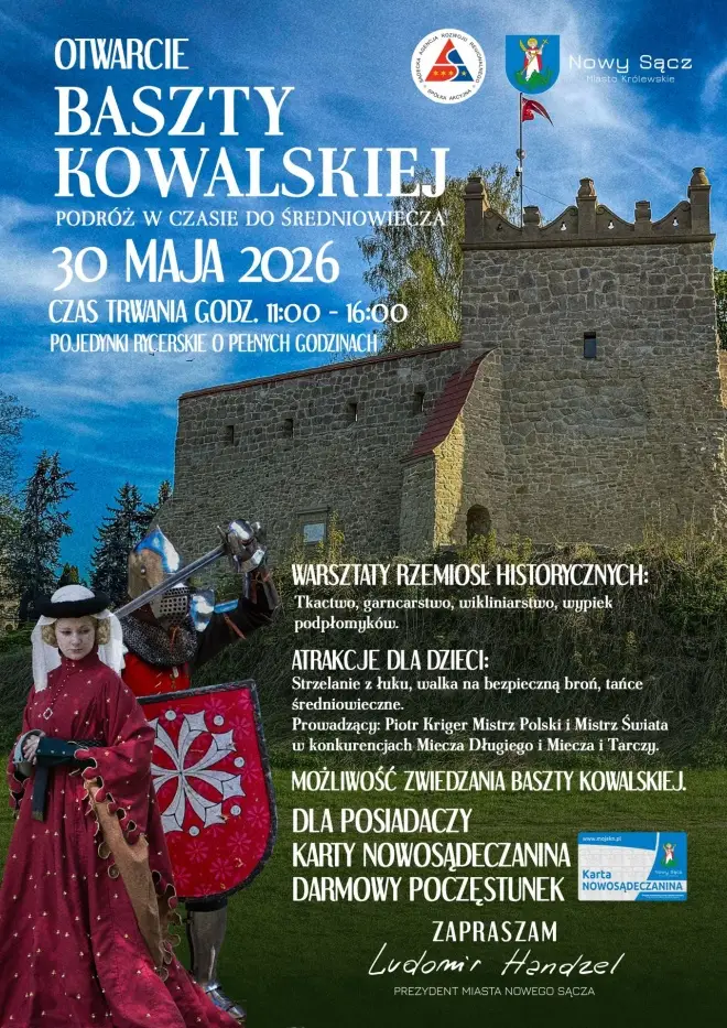 Rycerze, warsztaty i zwiedzanie Baszty Kowalskiej. Historyczne widowisko w Nowym Sączu