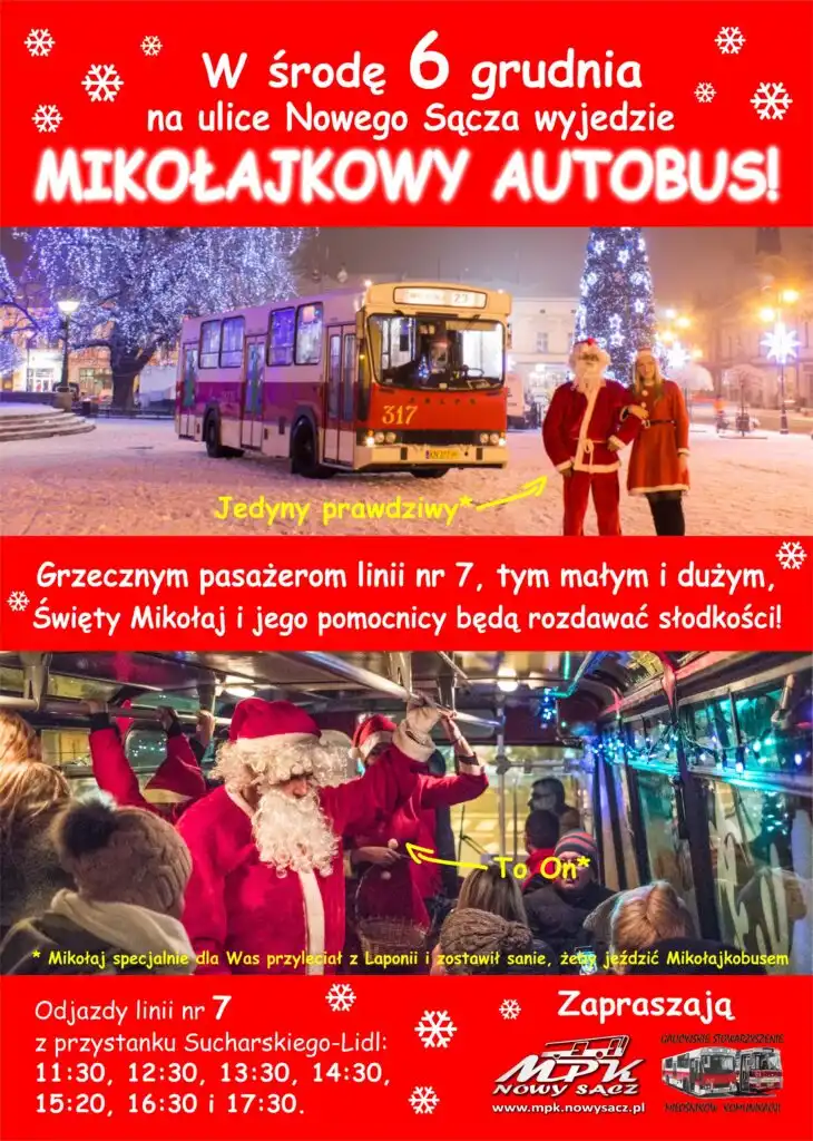 6 grudnia na ulice Nowego Sącza wyjedzie Mikołajkowy Autobus