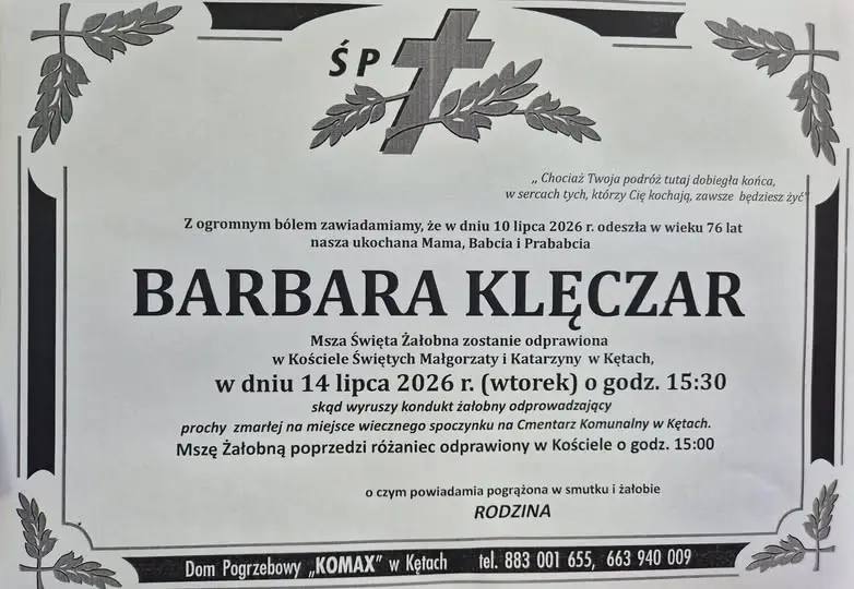 Nie żyje Barbara Klęczar. Matka wojewody małopolskiego Krzysztofa Klęczara miała 76 lat
