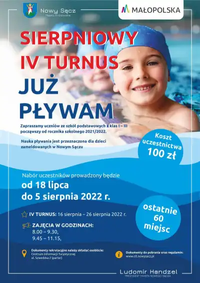 Projekt "Już pływam"  Nowym Sączu - dodatkowy turnus sierpniowy