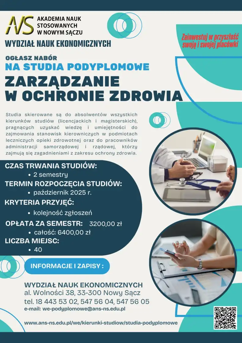 Studia podyplomowe „Zarządzanie w ochronie zdrowia” w ANS Nowy Sącz