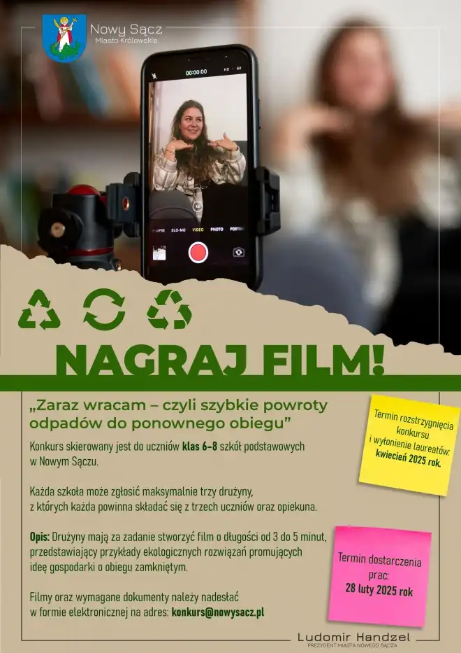 Nowy Sącz zaprasza szkoły do udziału w konkursie filmowym o gospodarce obiegu zamkniętego