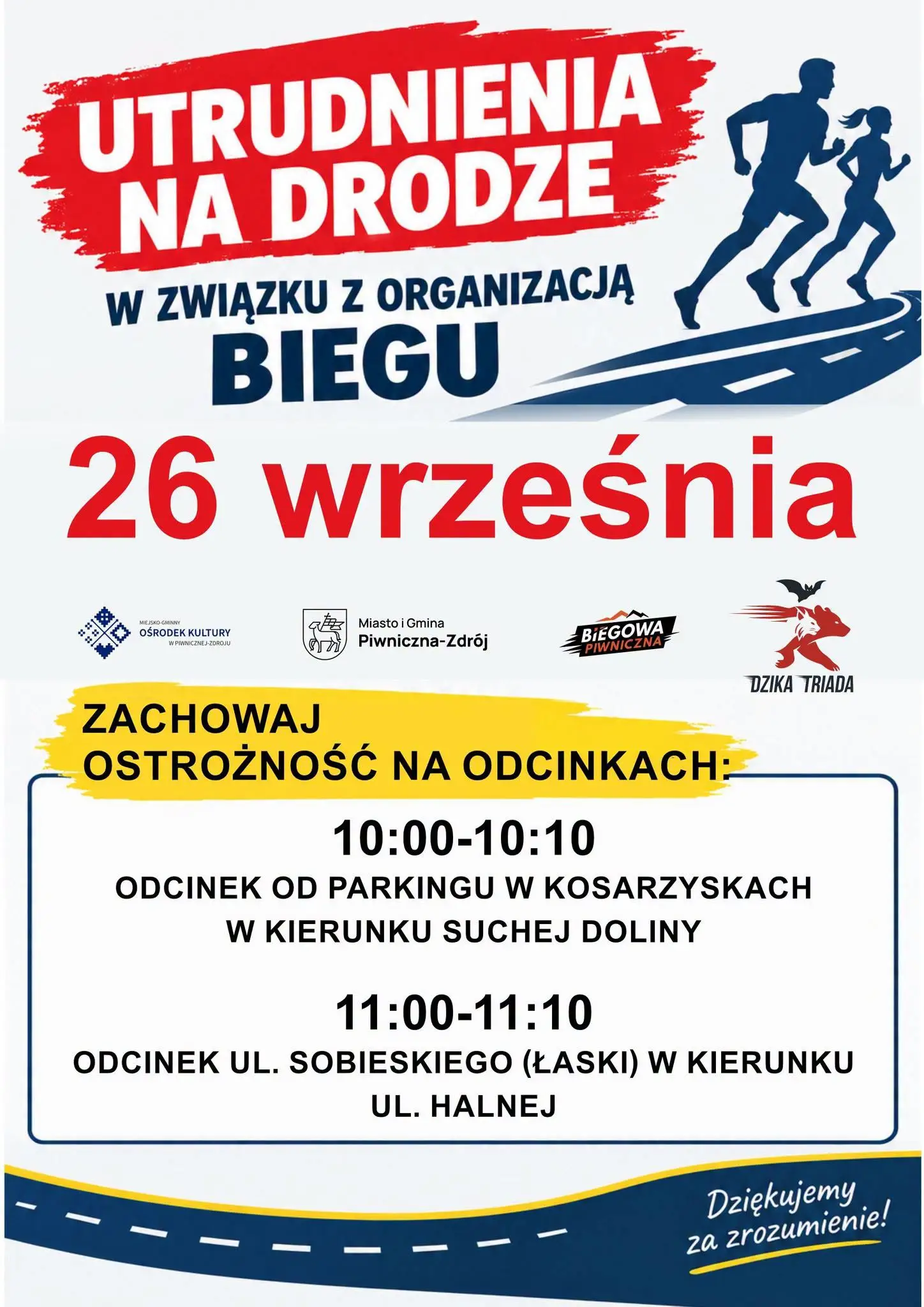 Biegacze ruszą na trasę. W sobotę kierowców czekają utrudnienia
