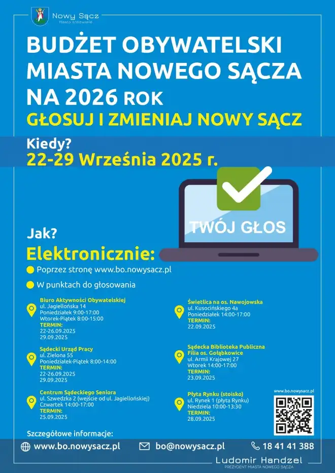 Nowy Sącz wybiera: od 22 września głosowanie na projekty obywatelskie