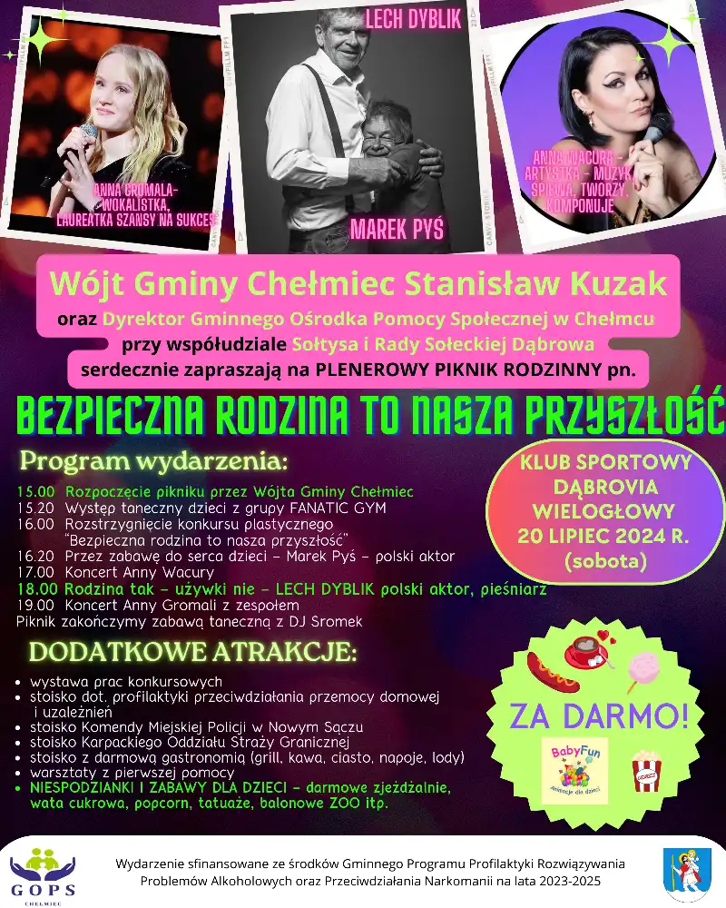 Wielogłowy: 20 lipca Piknik Rodzinny “Bezpieczna rodzina to nasza przyszłość”