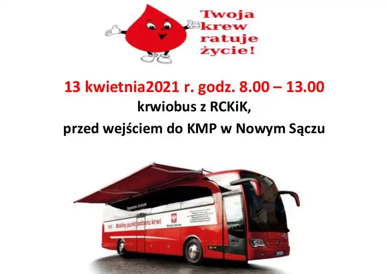 13 kwietnia zbiórka krwi przed budynkiem Komendy Miejskiej Policji w Nowym Sączu