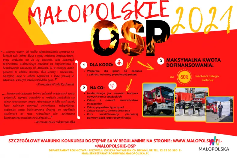 16 marca ruszył nabór wniosków w ramach konkursu pn. „MAŁOPOLSKIE OSP 2021”