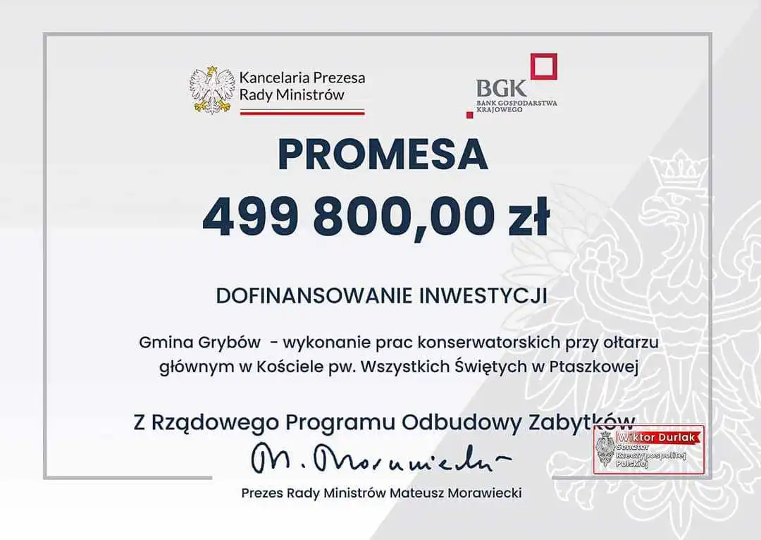 Gmina Grybów: dwa zabytkowe kościoły z dofinansowaniem z Rządowego Programu Odbudowy Zabytków