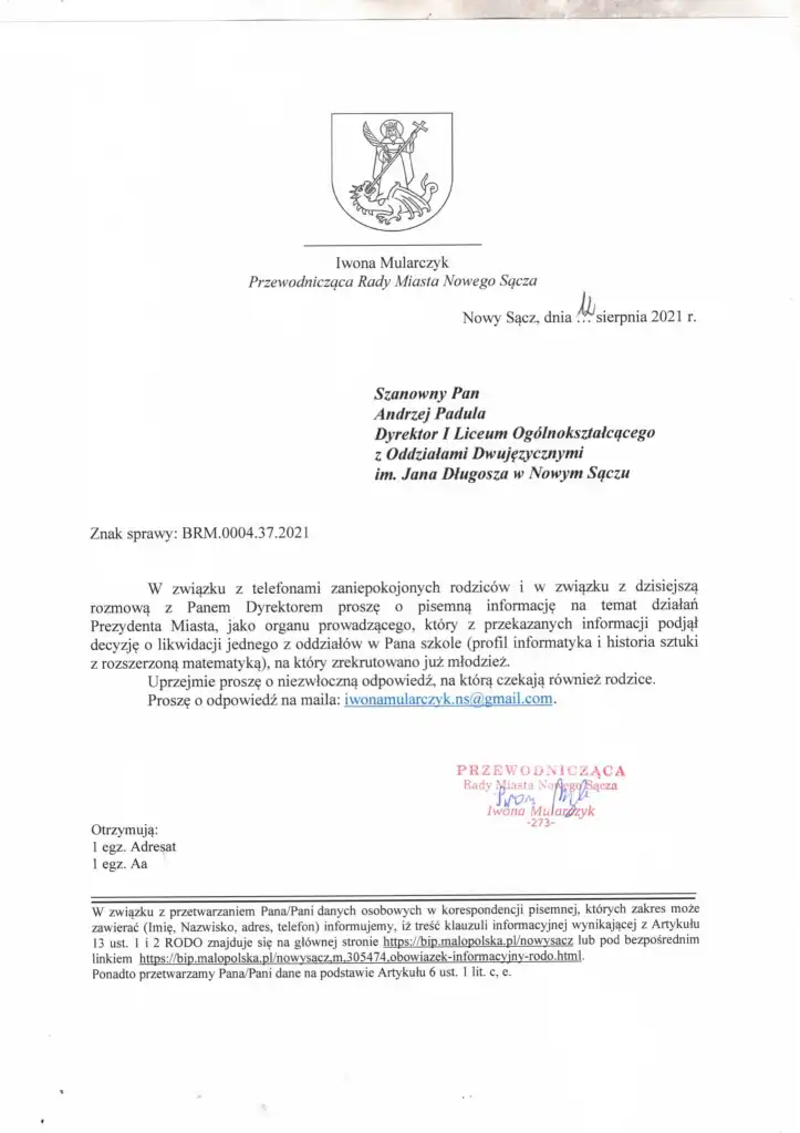 Prezydent chce likwidacji oddziału dwujęzycznego w I LO im. Jana Długosza w Nowym Sączu?
