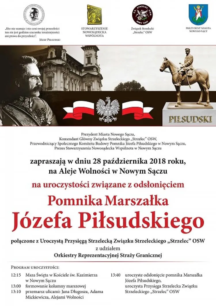 Odsłonięcie pomnika Józefa Piłsudskiego już 28 października w Nowym Sączu