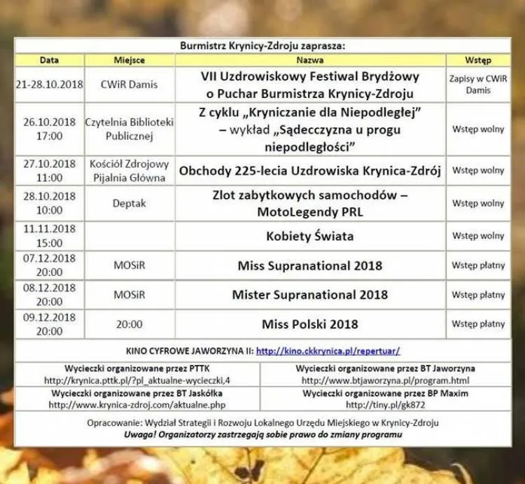 Cykl imprez kulturalno - rozrywkowych w Krynicy - Zdroju