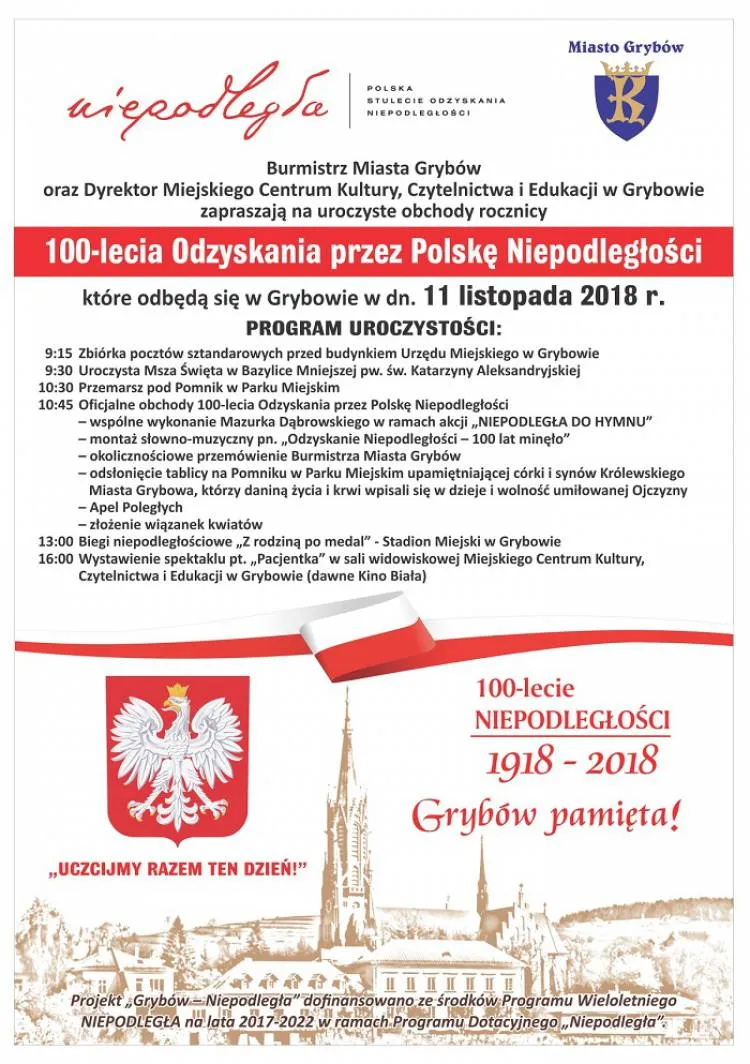 Uroczystość 100-lecia Odzyskania przez Polskę Niepodległości w Grybowie