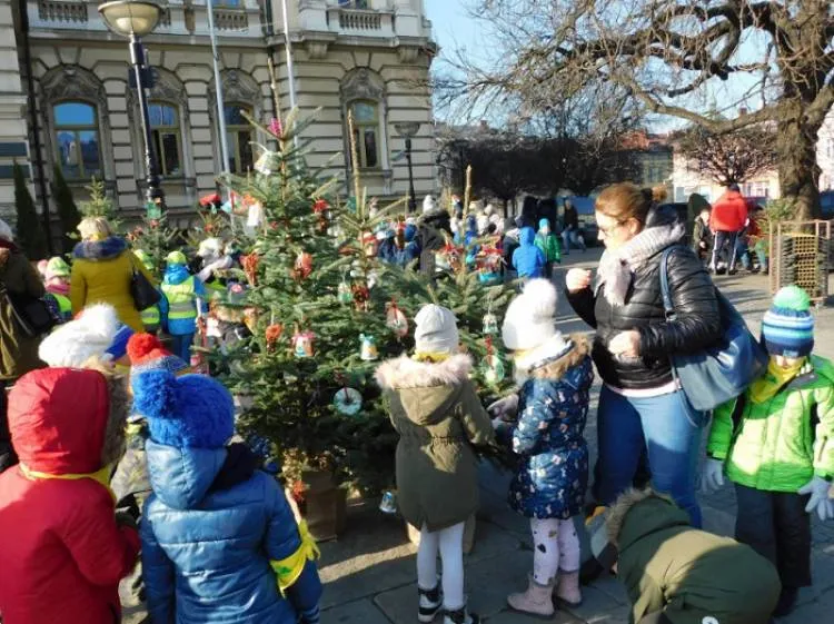 Dzieci ubierały choinki na rynku