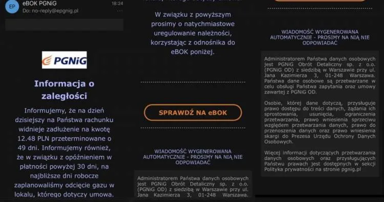 Fałszywe maile podszywające sie pod pgnig