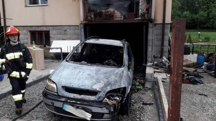Pożar samochodu i garażu w Marcinkowicach