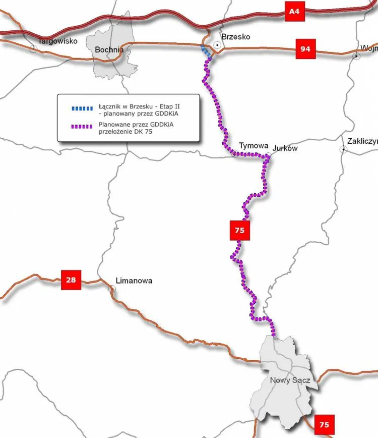 Przetarg na zaprojektowanie i wykonanie robót budowlanych dla zadania: „Budowa drogi krajowej DK75 na odcinku Brzesko – Nowy Sącz, odcinek I – II etap „Łącznika Brzeskiego”