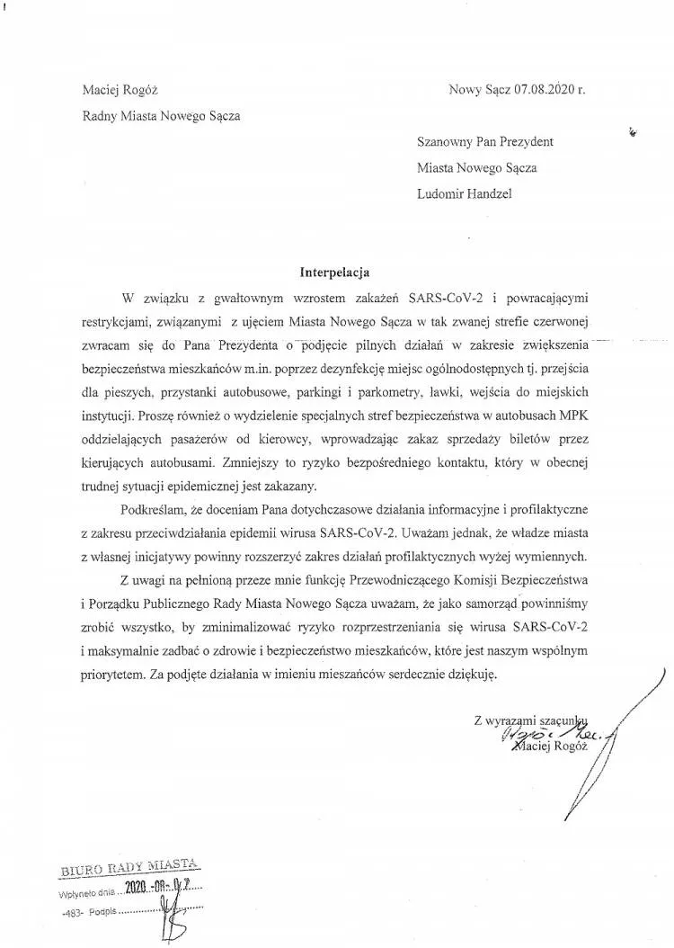 Radny Maciej Rogóż składa interpelację w sprawie zwiększenia bezpieczeństwa w Mieście