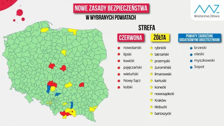 Powiat limanowski i nowosądecki w żółtej strefie