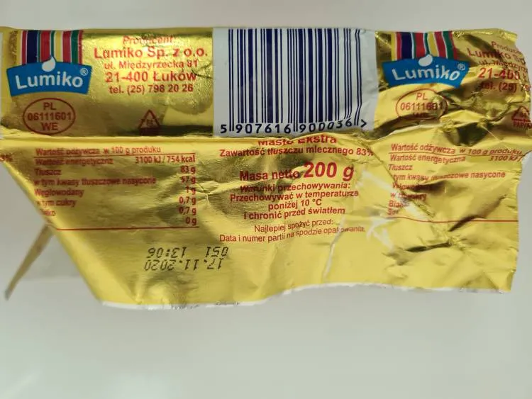 GIS ostrzega: salmonella w Maśle Extra Lumiko