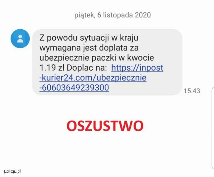 Uwaga na fałszywe smsy z prośbą o dopłatę za dostarczenie paczki albo jej dezynfekcję