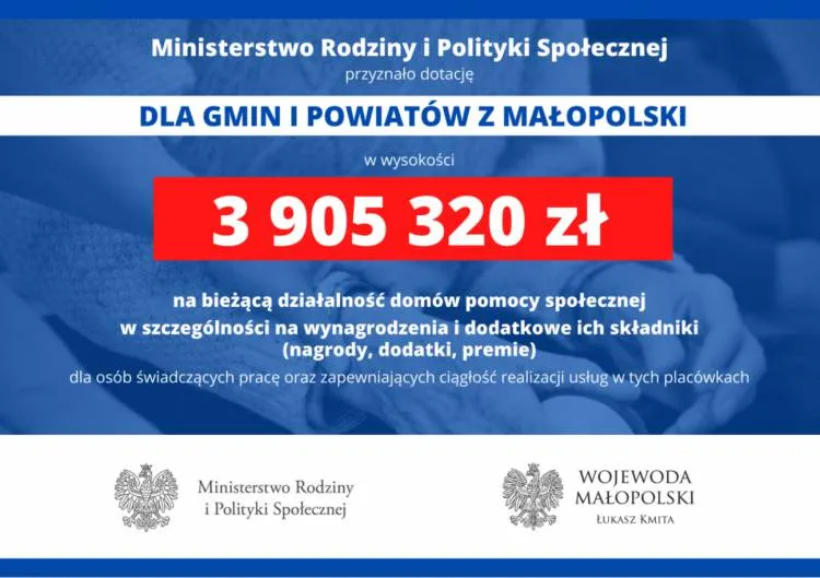 Gminy i powiaty z subregionu sądeckiego otrzymały ponad 540 tys. zł dofinansowania dla domów pomocy społecznej