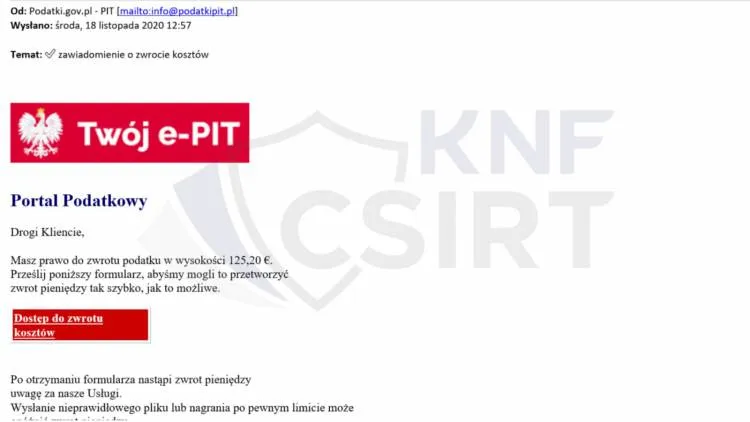 Ministerstwo Finansów ostrzega przed e-mailami podszywającymi się pod podatki.gov.pl