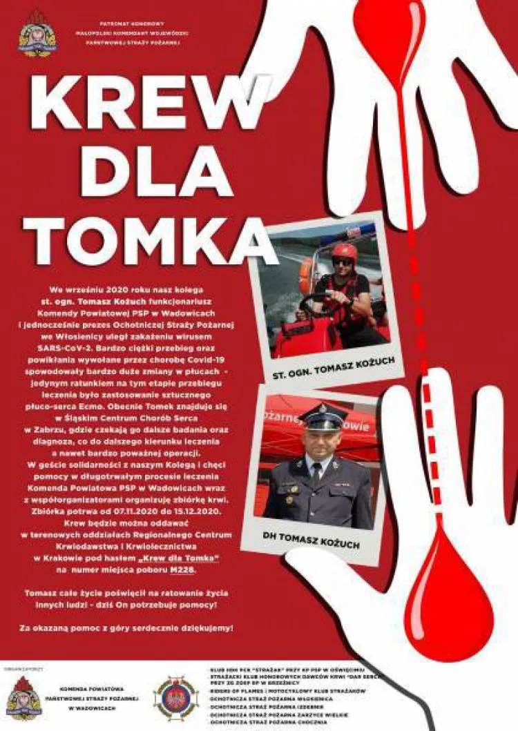 Strażacy zapraszają na cykl akcji poboru krwi pt. "KREW dla TOMKA"
