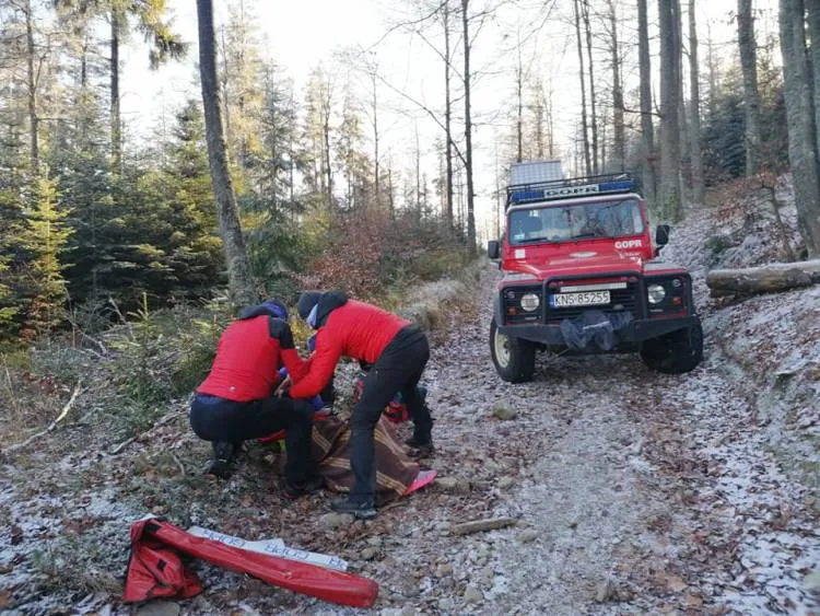 GOPR-owcy pospieszyli z pomocą rowerzystce na szlaku czerwonym między Runkiem a Halą Łabowską