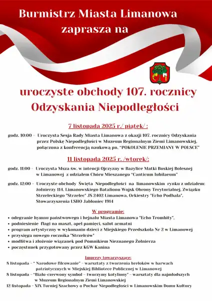 Limanowa uczci 107. rocznicę odzyskania niepodległości. Uroczystości na rynku już 11 listopada