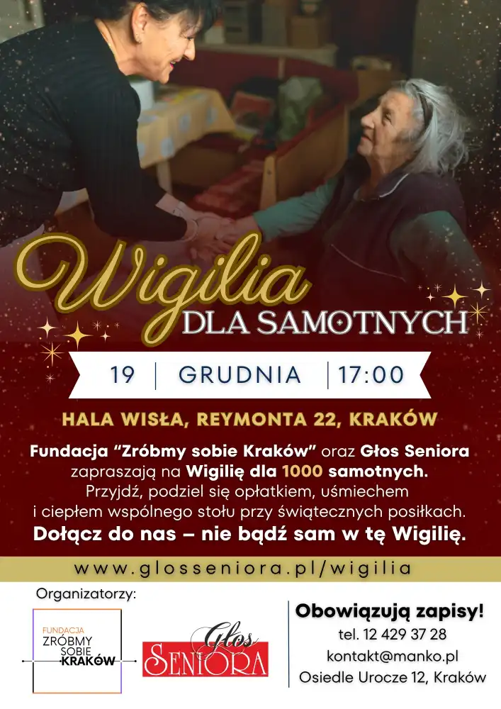 Wigilia dla Samotnych 2025 w Krakowie. Wyjątkowe świąteczne spotkanie dla wszystkich potrzebujących wsparcia.