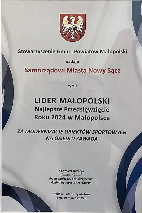 Małopolski Lider 2024. Nowy Sącz zwycięzcą za modernizację kompleksu sportowego