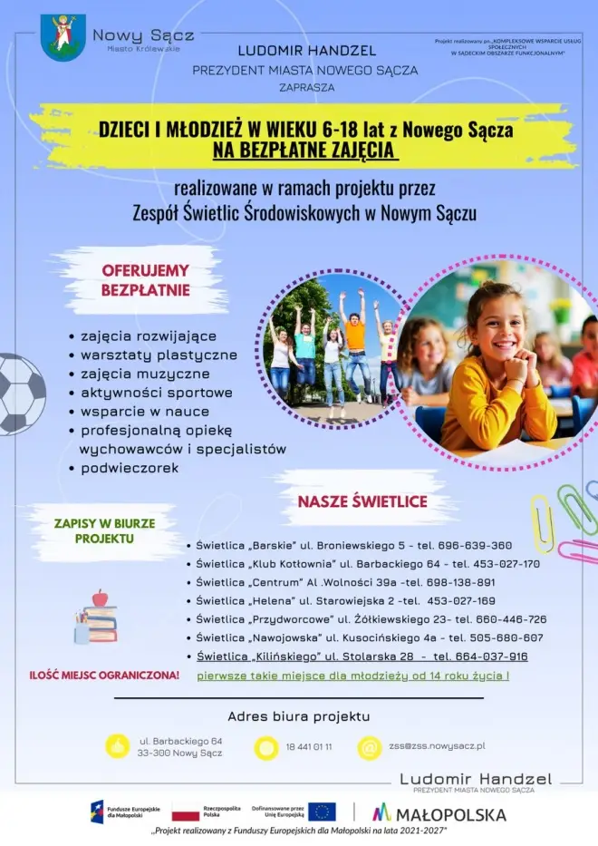 Darmowe zajęcia i opieka. Szeroki program wsparcia dla najmłodszych w Nowym Sączu