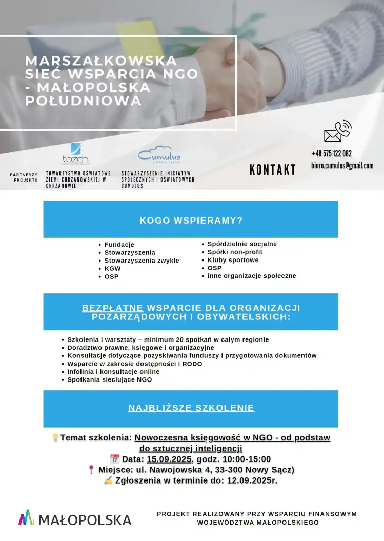 Bezpłatne szkolenia i doradztwo dla NGO w regionie