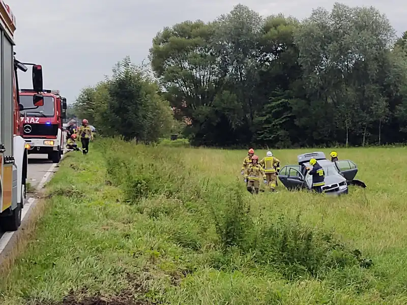 Wypadek w Trzycierzu. Osobówka wypadła z drogi i dachowała. Jedna osoba trafiła do szpitala