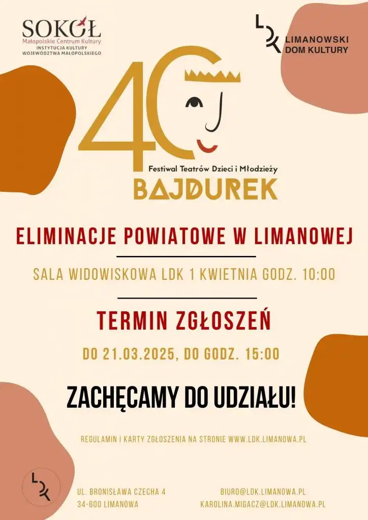 Eliminacje do 40. Festiwalu Teatrów Dzieci i Młodzieży BAJDUREK już 1 kwietnia w Limanowej