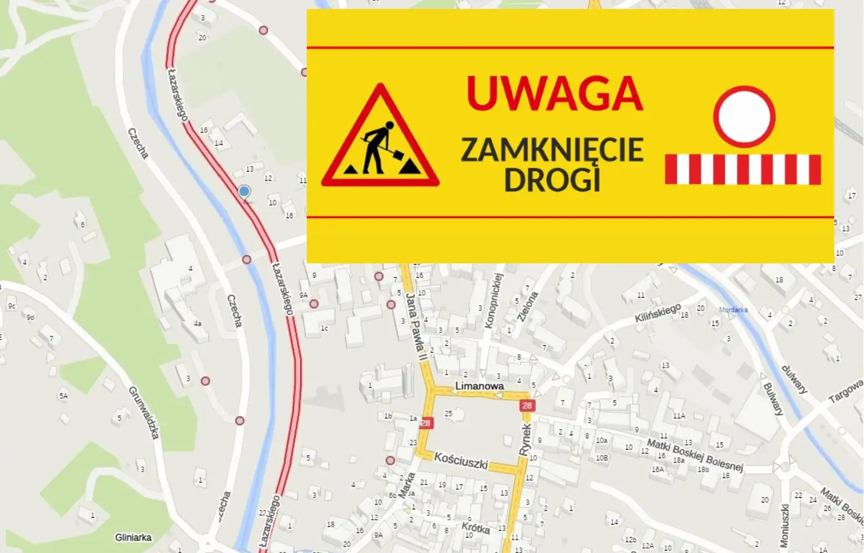 Zamknięcie ulicy Ks. Łazarskiego w Limanowej. Ważna informacja dla mieszkańców i kierowców