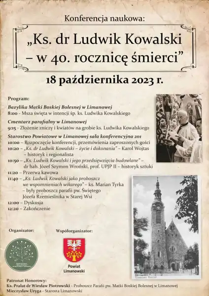 Limanowa: Konferencja naukowa poświęcona Ks. dr Ludwikowi Kowalskiemu – w 40. rocznicę śmierci